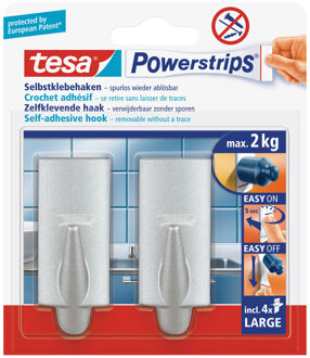 tesa 4x Tesa Powerstrips chroom haken large trend - Klusbenodigdheden - Huishouden - Verwijderbare haken - Opplak haken 2 stuks