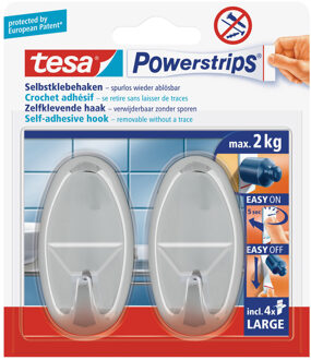 tesa 4x Tesa Powerstrips chroom haken ovaal large - Klusbenodigdheden - Huishouden - Verwijderbare haken - Opplak haken 2 stuks