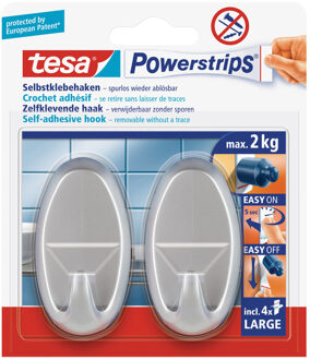 tesa 4x Tesa Powerstrips mat chroom haken ovaal large - Klusbenodigdheden - Huishouden - Verwijderbare haken - Opplak haken 4 stuks