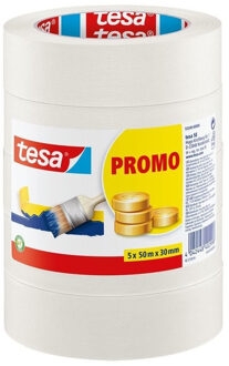 tesa 5x Schilderstape/maskeertape voordeelset 30 mm x 50 m - Afplaktape