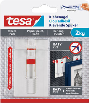 tesa 6x stuks Tesa klevende spijkers verstelbaar - wit - voor gevoelige oppervlakte als behang en pleisterwerk - draagkracht 2 kg - spijker / schroeven