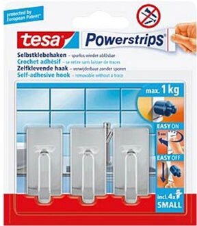 tesa 6x Tesa Powerstrips chroom haken small - Klusbenodigdheden - Huishouden - Verwijderbare haken - Opplak haken 6 stuks