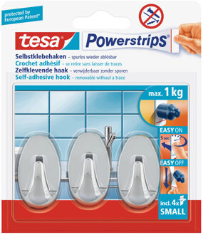 tesa 6x Tesa Powerstrips ovale haken chroom small - Klusbenodigdheden - Huishouden - Verwijderbare haken - Opplak haken 6 stuks