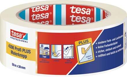 tesa Afplakband | licht gecrêpt | lichtbeige | lengte 50 m | breedte 38 mm | wiel | 8 stuks - 04306-00045-02 04306-00045-02