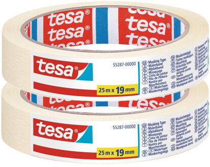 tesa afplaktape - 2x - rol - wit - 19 mm x 25 m - schilderstape - afplakken