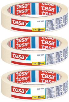 tesa afplaktape - 3x - rol - wit - 19 mm x 25 m - schilderstape - afplakken