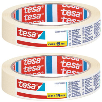 tesa afplaktape - Pakket van 8x stuks - rol - wit - 19 mm x 25 m - schilderstape - afplakken