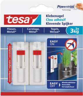 tesa klevende spijker - 2x - wit - verstelbaar - 3 kg - tegels/metaal