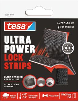 tesa Klittenband Ultra Power Lock - Zwart - 50 X 25mm - 2 Stuks