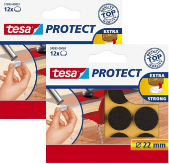 tesa meubelvilt - 24x stuks - bruin - 2,2 cm - rond - meubelbeschermers - Beschermviltjes