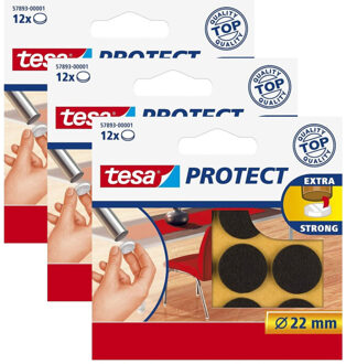 tesa meubelvilt - 36x stuks - bruin - 2,2 cm - rond - meubelbeschermers - Beschermviltjes