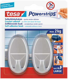 tesa Powerstrips - 6x stuks - mat chroom - haken ovaal large