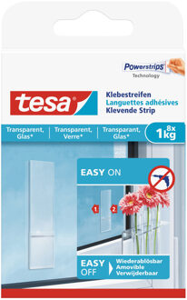 tesa Powerstrips - 8x - transparant - dubbelzijdig tape - zelfklevend - glas - ruiten - plakstrips