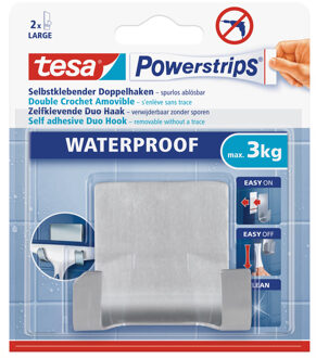 tesa Powerstrips Dubbele haak - RVS - ophanghaak - verwijderbare haken - waterproof
