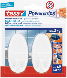 tesa Powerstrips haken - 2x - wit - ovaal - large - ophangsysteem