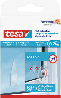 tesa Powerstrips - klein - 16x st - voor spiegels/ruiten - plakstrips - bevestiging Transparant