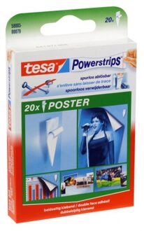 tesa Powerstrips ophang gummetjes - 20x stuks - zelfklevend - poster strips Wit