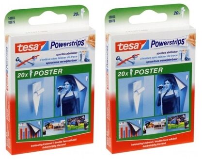 Tesa Powerstrips ophang gummetjes - 40x stuks - zelfklevend - poster strips