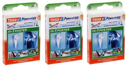Tesa Powerstrips ophang gummetjes - 60x stuks - zelfklevend - poster strips