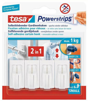 tesa powerstrips ophanghaken - 16x - wit - kunststof - 4 x 2,2 cm - gordijnrails