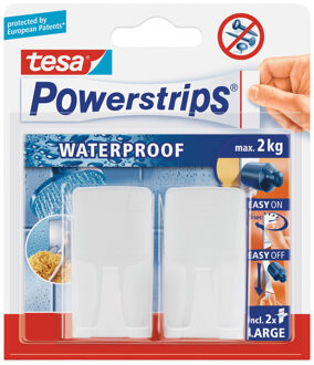 tesa powerstrips ophanghaken - 4x - wit - kunststof - waterproof - zelfklevend