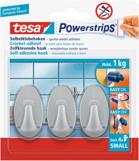 tesa Powerstrips ovale haken mat chroom small - 3x stuks - Verwijderbare haken - Ophangen