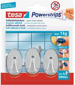 tesa Powerstrips ovale haken small Tesa 3 stuks - Handdoekhaakjes Zilverkleurig