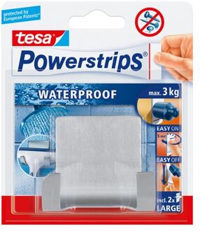tesa Powerstrips RVS dubbele haak waterproof Tesa 1 stuks - Handdoekhaakjes Zilverkleurig