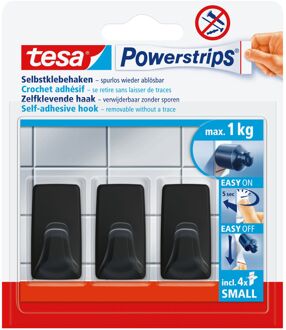 tesa Powerstrips Zwart Rechthoekig Haken 3pcs Klein 1kg