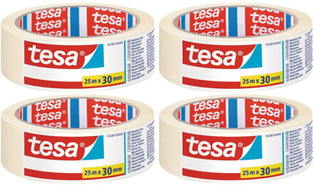 tesa Set van 4x Afplaktape/schilderstape 30 mm x 25 m - Verf afplakband/tape - Maskeertape - Tesa Masking tape