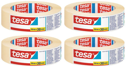 tesa Set van 4x Afplaktape/schilderstape 30 mm x 50 m - Verf afplakband/tape - Maskeertape - Tesa Masking tape