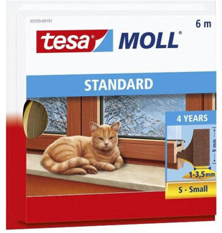 tesa tochtstrip - 2x - small - bruin - 6 mtr x 15 mm - zelfklevend - huis isolatie - tochtstrook