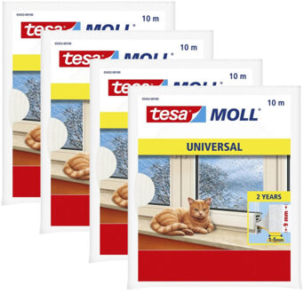 tesa Tochtstrip universeel - 4x pakjes - zelfklevend - wit - 10 mtr x 9 mm - Tochtstroken