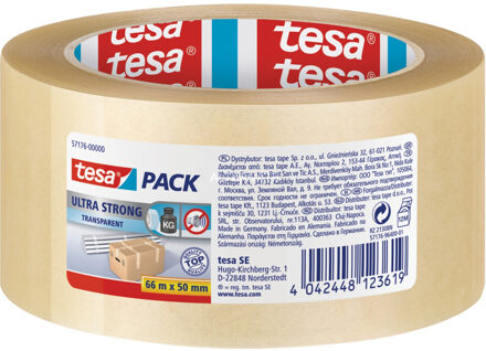 tesa Verpakkingstape - 2x - transparant - 66 m x 50 mm - extra sterk - verpakkingsbenodigdheden