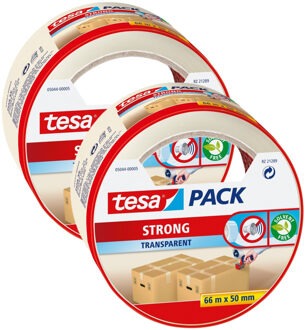 tesa verpakkingstape - 2x - transparant - 66 m x 50 mm - tape rol - verpakkingsbenodigdheden