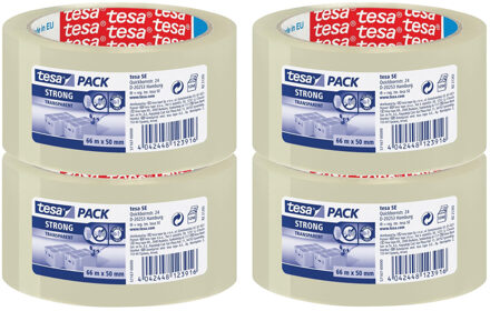 tesa verpakkingstape - 4x - strong - transparant - 66 mtr x 50 mm - verpakkingsbenodigdheden - tape