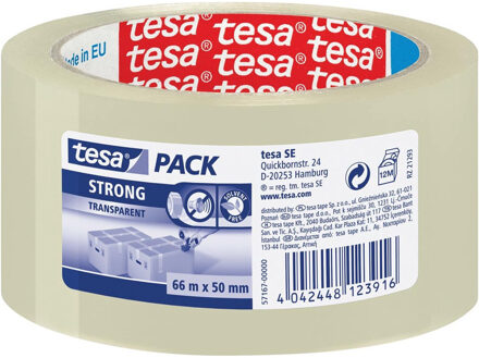 tesa verpakkingstape - strong - transparant - 66 mtr x 50 mm - verpakkingsbenodigdheden - tape - pla