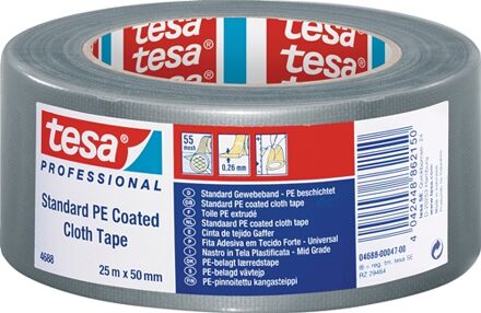 tesa Weefseltape | zilver-mat | lengte 25 m | breedte 50 mm wiel | 5 stuks - 04688-00047-00 04688-00047-00