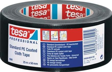 tesa Weefseltape | zwart | lengte 25 m | breedte 50 mm wiel | 5 stuks - 04688-00042-00 04688-00042-00
