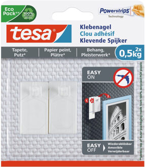 tesa zelfklevende spijkers - 2x st - wit - draagkracht 0,5 kg - voor gevoelige oppervlakken