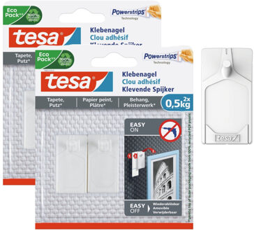 tesa zelfklevende spijkers - 4x st - wit - draagkracht 0,5 kg - voor gevoelige oppervlakken