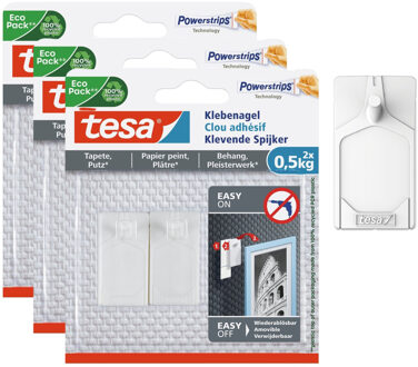 tesa zelfklevende spijkers - 6x st - wit - draagkracht 0,5 kg - voor gevoelige oppervlakken