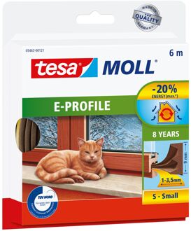 tesamoll E-profiel tochtstrip, zelfklevend, rubber, 6m:9mm:4mm, bruin