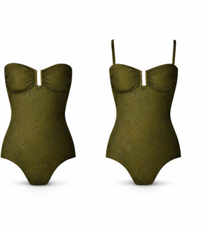 “Tessy by Roidal” Badpak BATI-, met horizontale ribbels, donker olijfgroen - 40