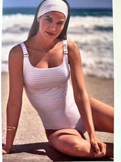 "Tessy by Roidal" Badpak ORION wit met goud gestreepte, luxe & elegant - 38