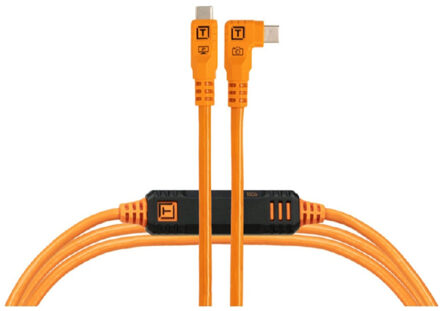 Tether Tools TetherPro Optima 10G USB-C 15' (4.6m) Straight to Right, High-Visibility Orange