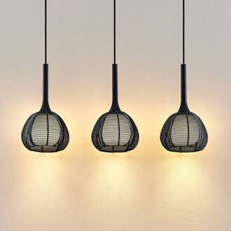 Tetira hanglamp, 3-lamps, lang, zwart zwart, wit