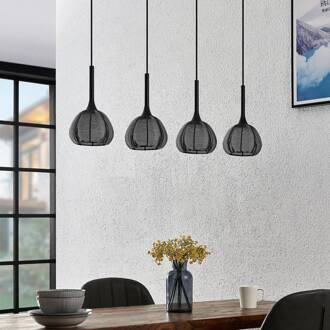 Tetira hanglamp, 4-lamps, lang, zwart zwart, wit