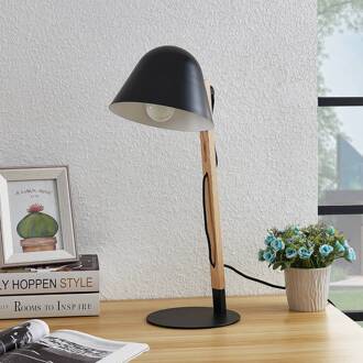 Tetja tafellamp met houten paal, zwart zwart, licht hout