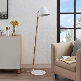 Tetja vloerlamp met houten paal, wit wit, helder hout